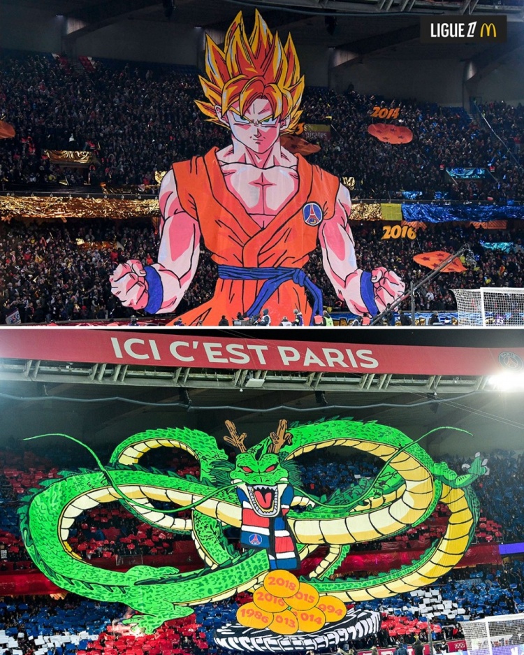 逝世一周年，法甲官推曬昔日巴黎主場龍珠TIFO：鳥山明經(jīng)典永存