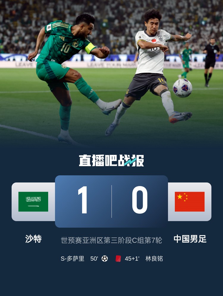 1-0小勝國足終結(jié)沙特在18強(qiáng)賽191天的進(jìn)球荒，上次進(jìn)球也是戰(zhàn)國足